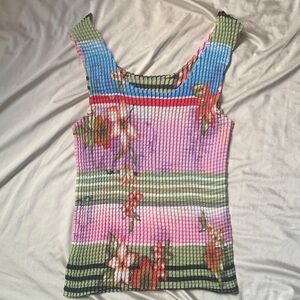 Impressions Pleated Floral Tank Size Small | Pleated Tropical Flower Top S/M/L
